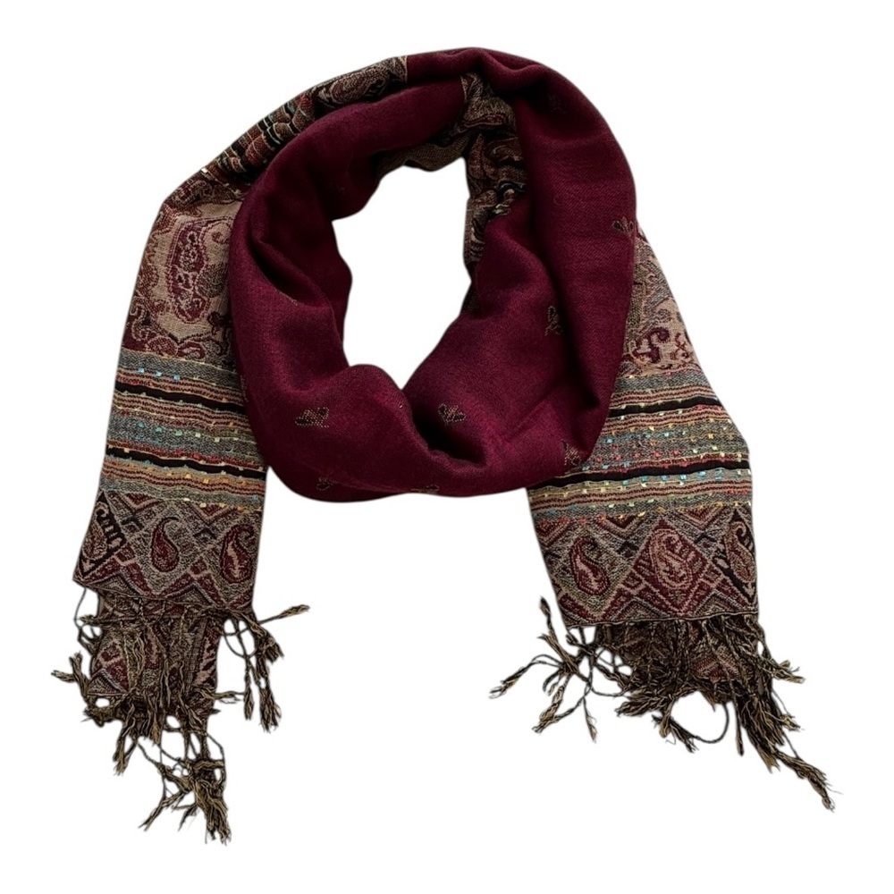 Boho Pashmina Wool & Silk colourful Paisley Design Scarf